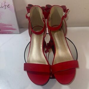 Pandaninjia Phoebe Flower Girl Shoes in I’ve Red Suede with Bow at Heel - Size 5